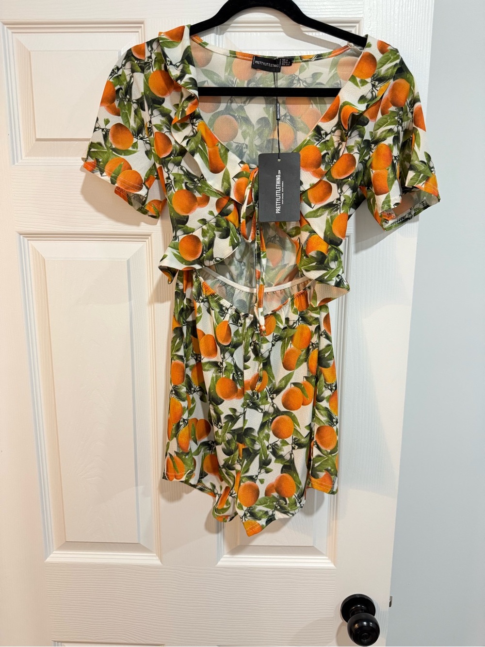 NWT PrettyLittleThing Orange Print Mini Jumpsuit